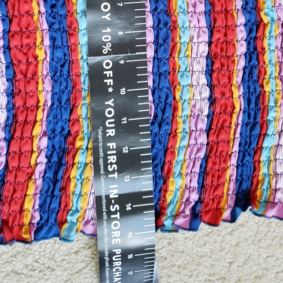 LIBERTY LOVE Off Shoulder Ruched Rainbow Striped Top - Picture 5 of 6
